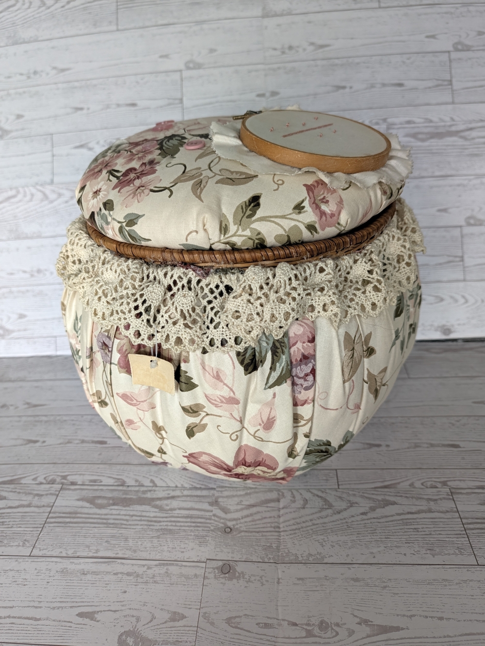 Vintage 1990s Kalkin & Co Floral Chintz Sewing Basket Storage Hamper Shabby Chic